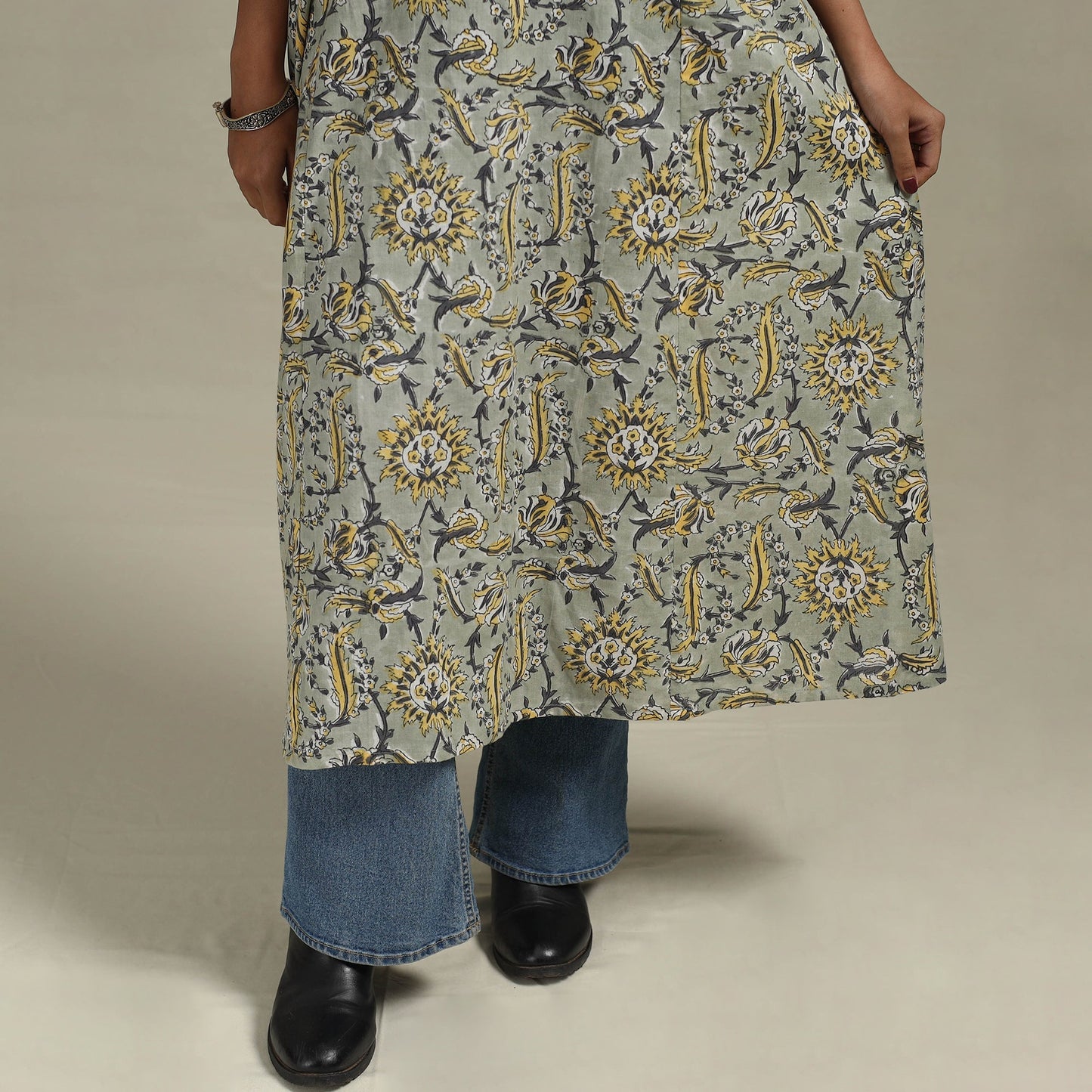 Green - cotton a-line sanganeri kurta 22 - handcrafted