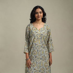 Green - cotton a-line sanganeri kurta 22 - handcrafted