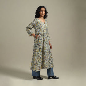 Green - cotton a-line sanganeri kurta 22 - handcrafted