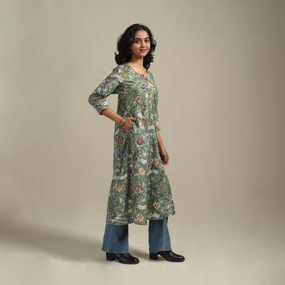 Green - cotton a-line sanganeri kurta 24 - handcrafted