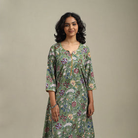 Green - cotton a-line sanganeri kurta 24 - handcrafted