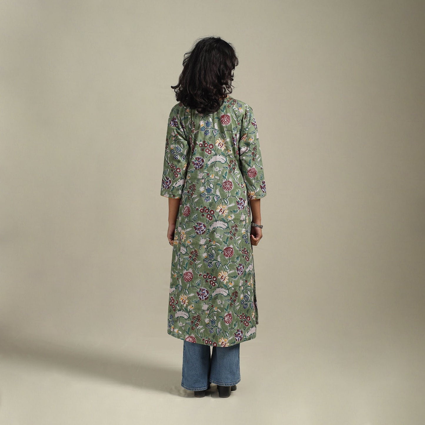 Green - cotton a-line sanganeri kurta 24 - handcrafted