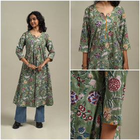 Green - cotton a-line sanganeri kurta 24 - handcrafted