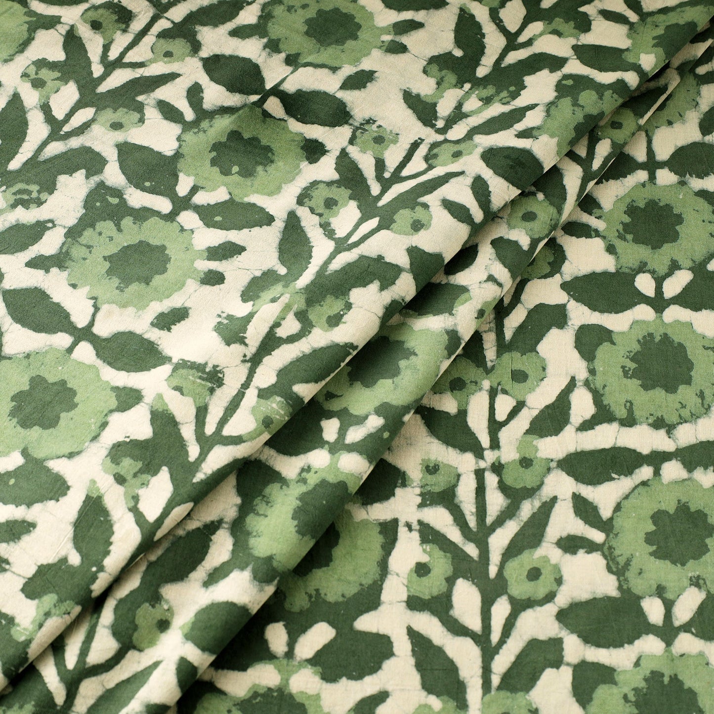 Green - Hand Block Print Cotton Natural Dyed Jahota Fabric 18