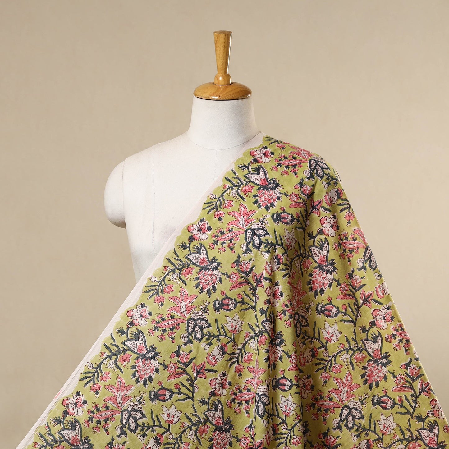 Green - cotton sanganeri fabric 03 - handcrafted