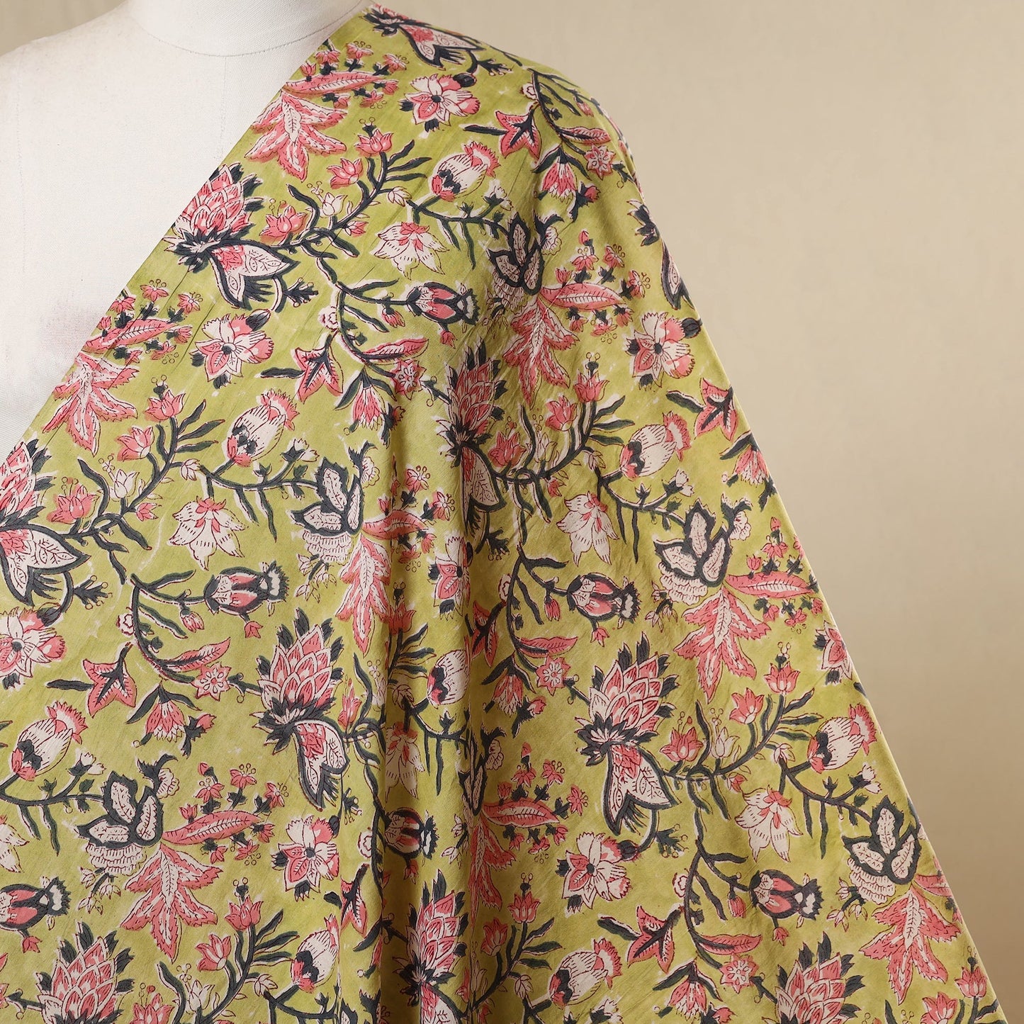 Green - cotton sanganeri fabric 03 - handcrafted