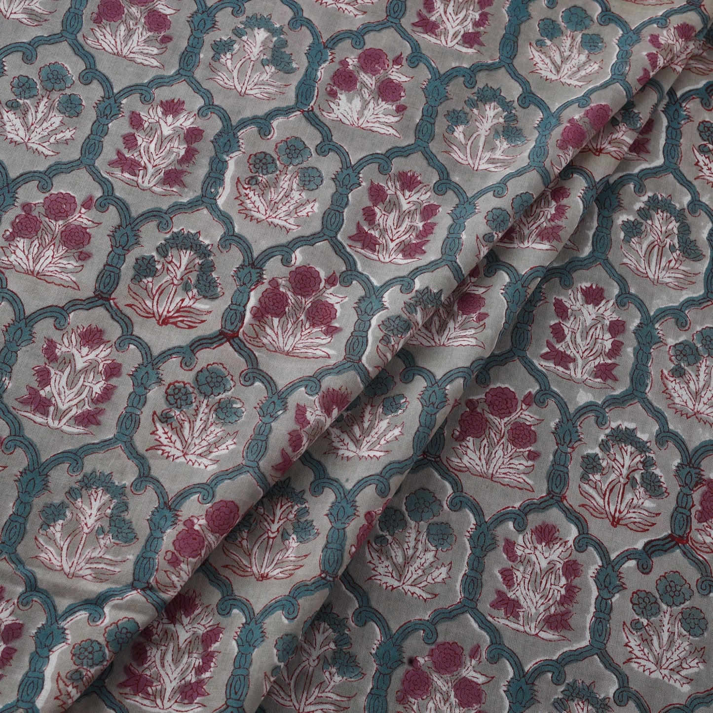 Green Block Print Cotton Sanganeri Fabric