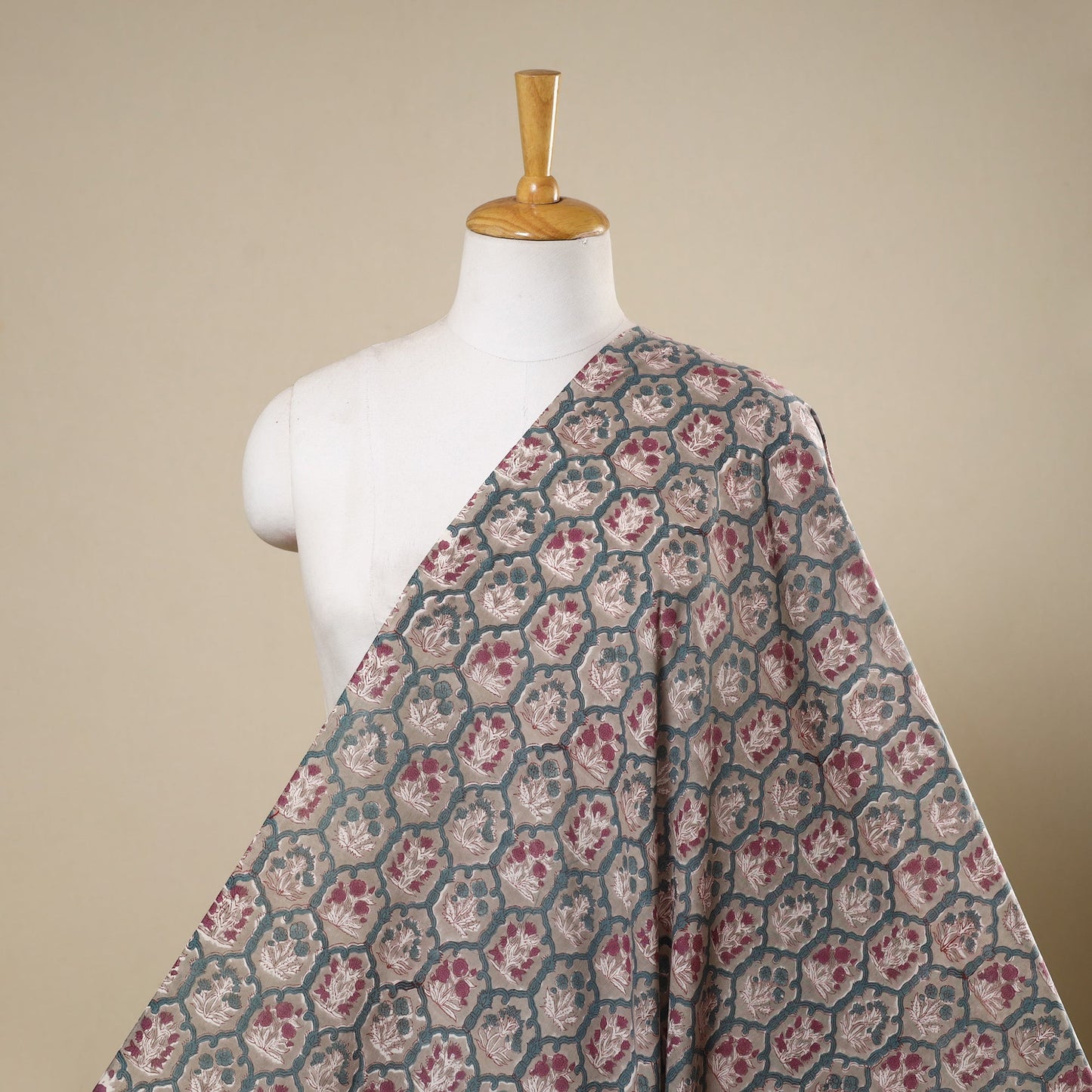 Green Block Print Cotton Sanganeri Fabric