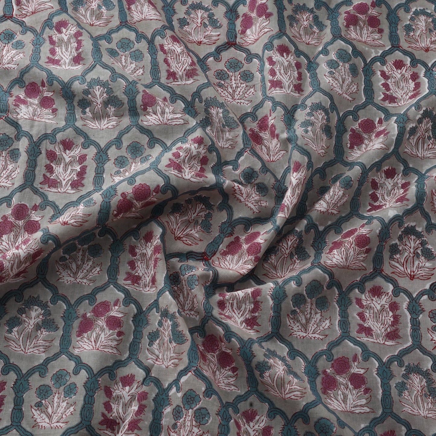 Green Block Print Cotton Sanganeri Fabric