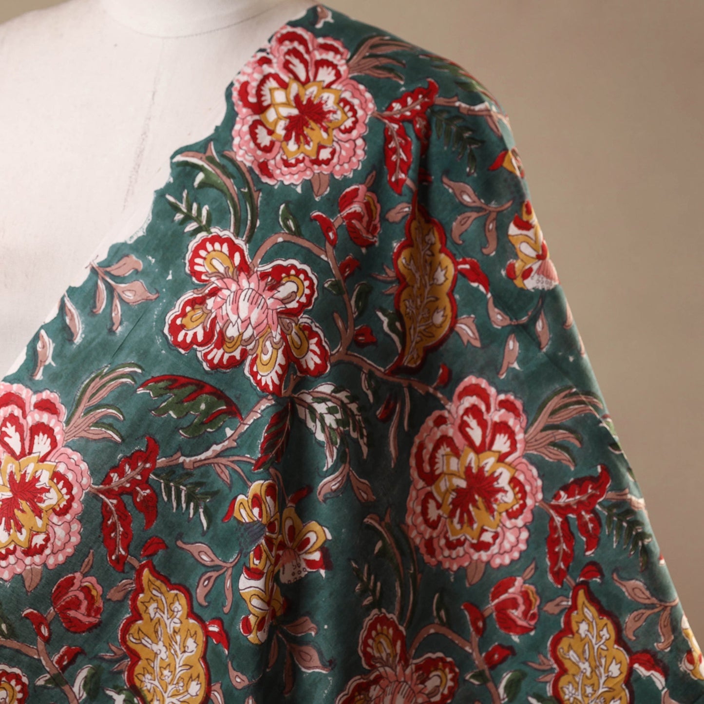 Green - cotton sanganeri fabric 12 - handcrafted