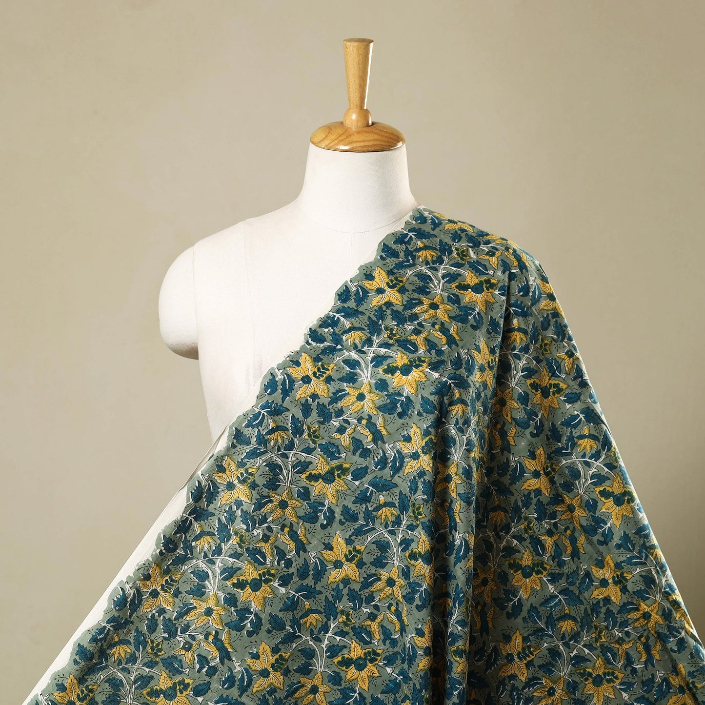  Green Block Print Cotton Sanganeri Fabric