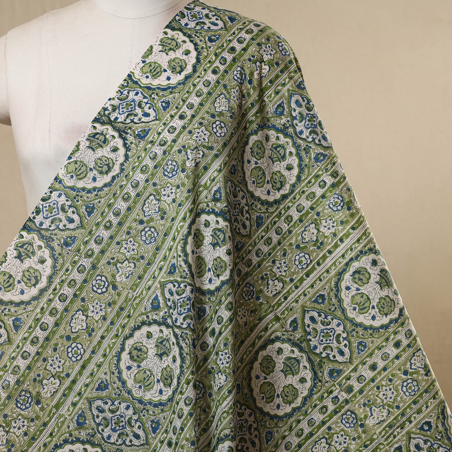 Green - cotton sanganeri fabric 32 - handcrafted
