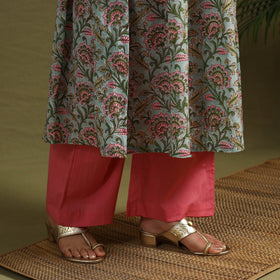  Green Block Print Cotton Sanganeri Kurta Set (Set of 3)