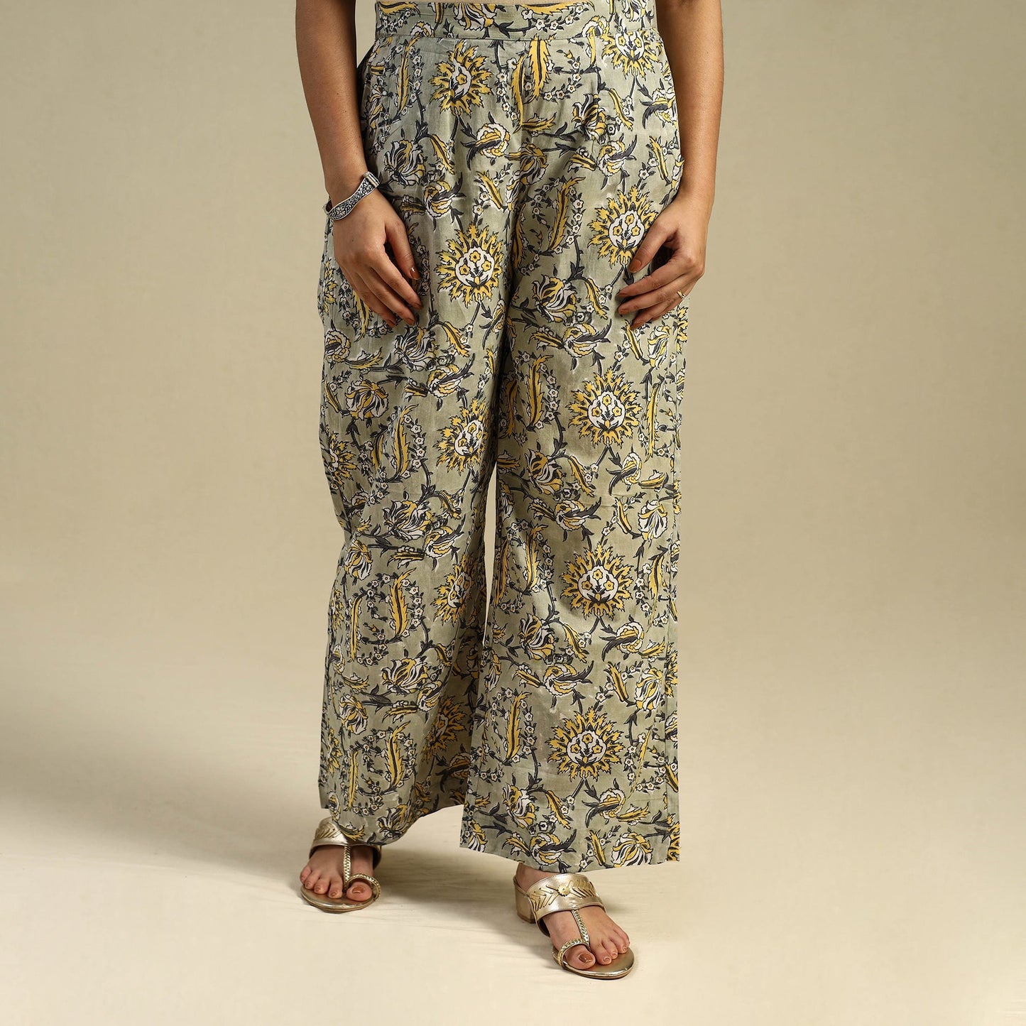 Green Block Print Cotton Sanganeri Palazzo 