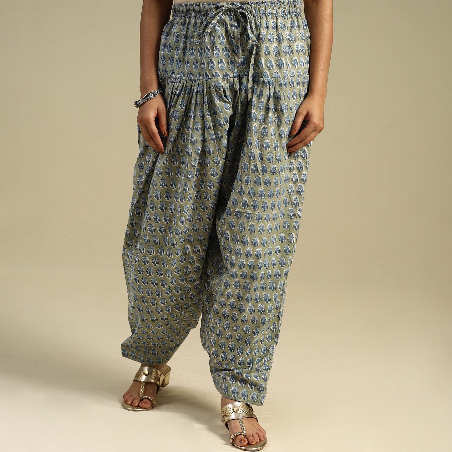 Green Block Print Cotton Sanganeri Salwar