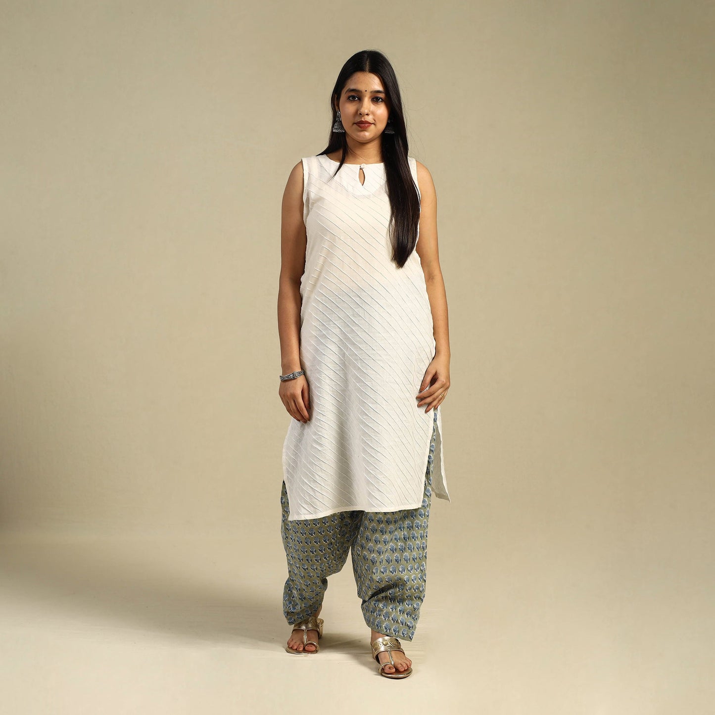 Green Block Print Cotton Sanganeri Salwar