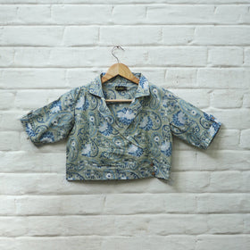Buy Green Block Print Cotton Sanganeri Stitched Blouse