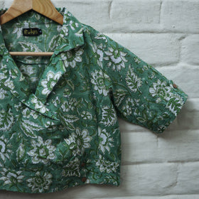 Buy Green Block Print Cotton Sanganeri Stitched Blouse