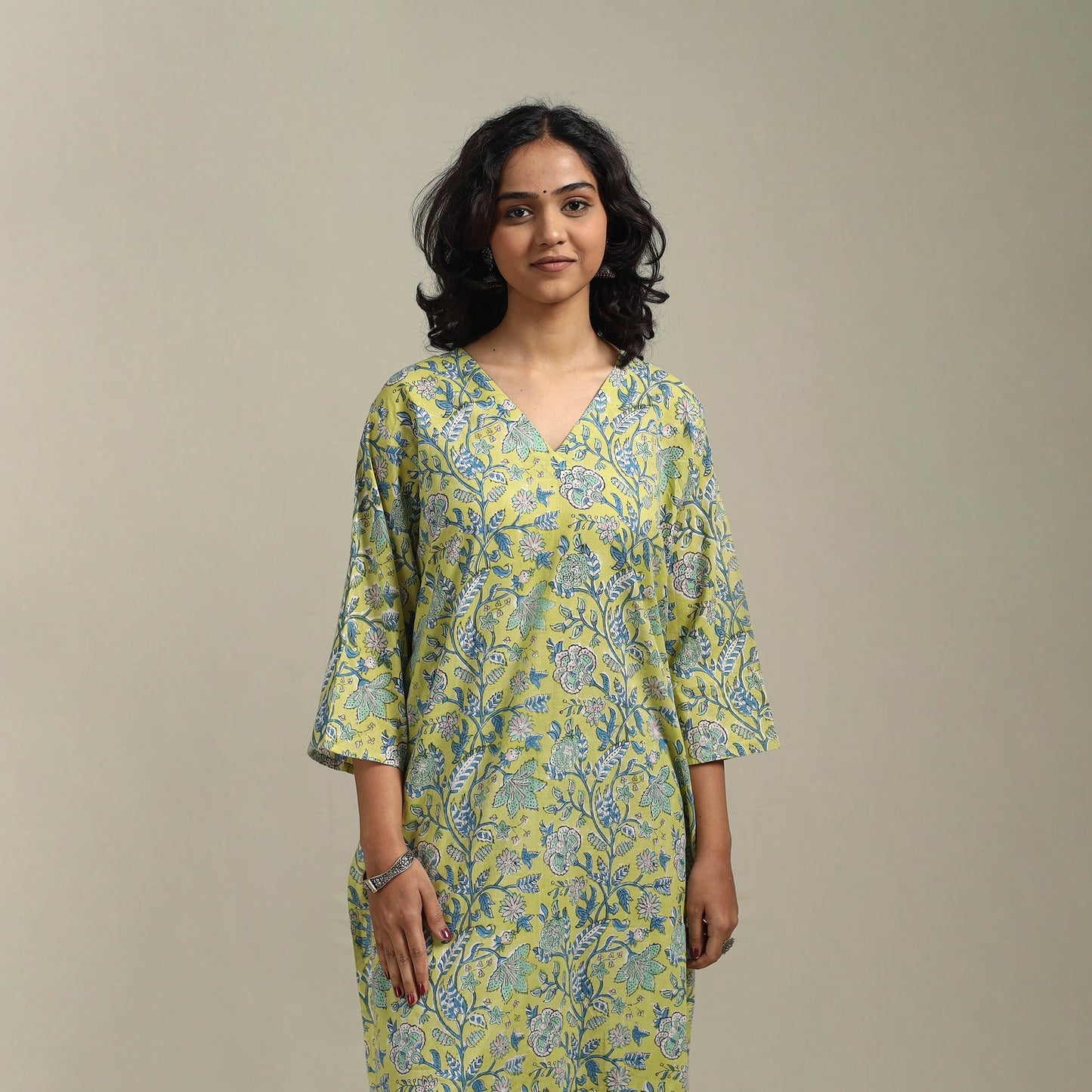 Green - cotton straight sanganeri kurta 03 - handcrafted