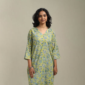Green - cotton straight sanganeri kurta 03 - handcrafted