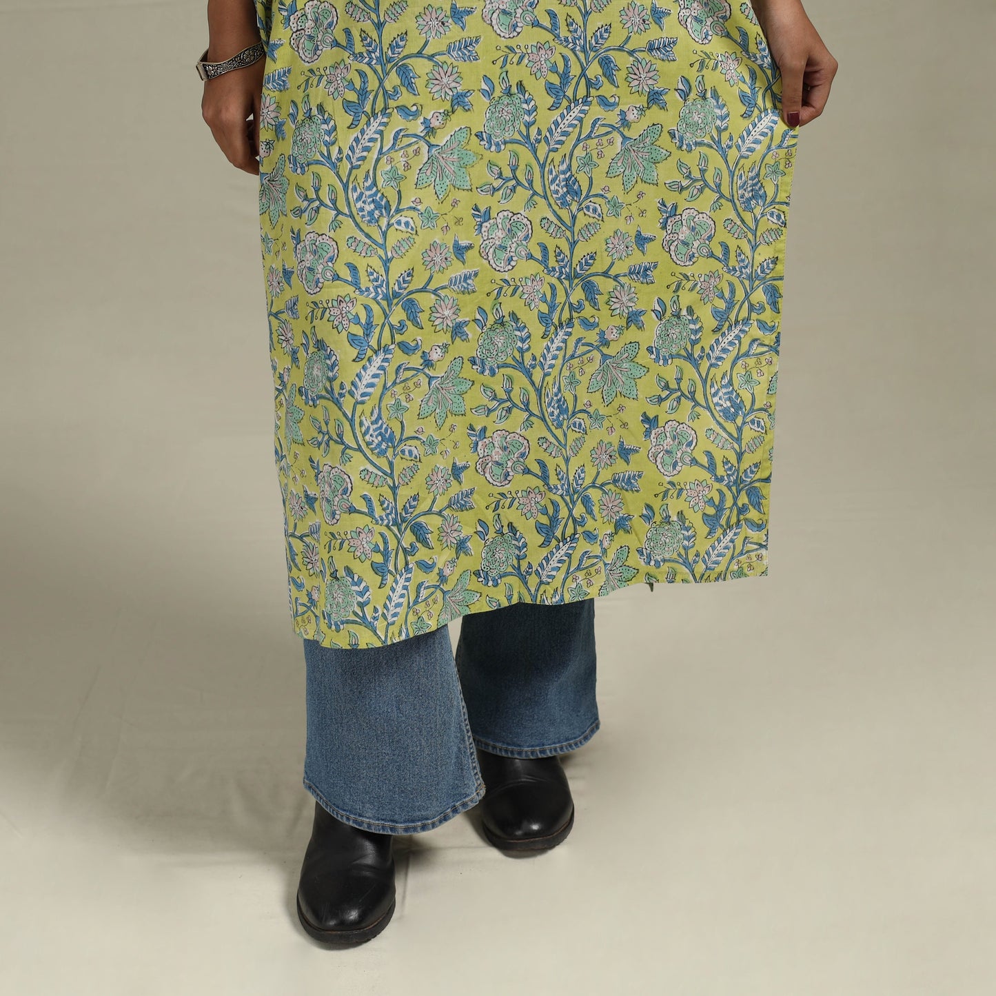 Green - cotton straight sanganeri kurta 03 - handcrafted