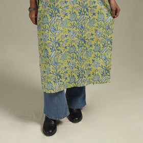 Green - cotton straight sanganeri kurta 03 - handcrafted