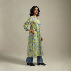Green - cotton straight sanganeri kurta 03 - handcrafted