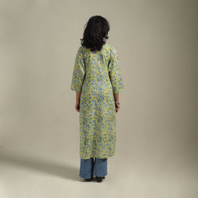 Green - cotton straight sanganeri kurta 03 - handcrafted