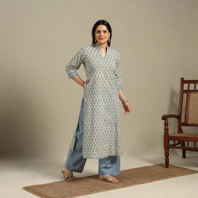 Green - cotton straight sanganeri kurta 04 - handcrafted