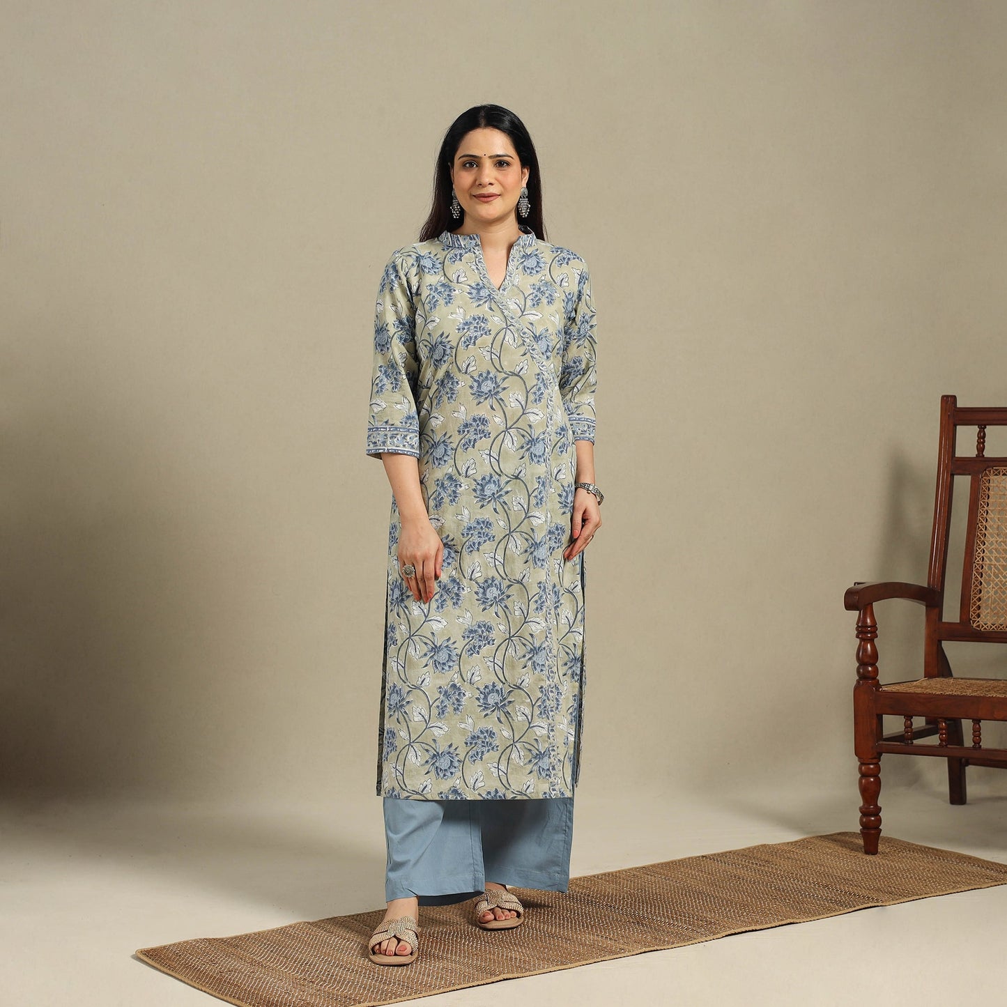 Green - cotton straight sanganeri kurta 07 - handcrafted