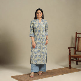 Green - cotton straight sanganeri kurta 07 - handcrafted