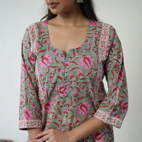 Green - Block Print Cotton Straight Sanganeri Kurta 08