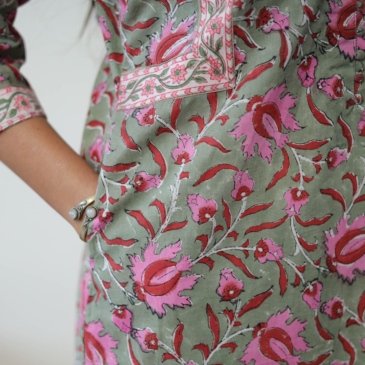 Green - Block Print Cotton Straight Sanganeri Kurta 08