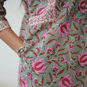 Green - Block Print Cotton Straight Sanganeri Kurta 08
