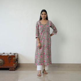 Green - Block Print Cotton Straight Sanganeri Kurta 08
