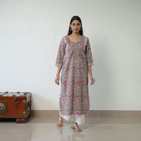Green - Block Print Cotton Straight Sanganeri Kurta 08