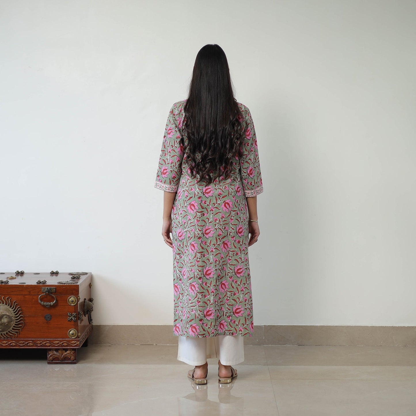 Green - Block Print Cotton Straight Sanganeri Kurta 08