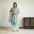 Green Block Print Kota Doria Cotton Sanganeri Kurta Set (Set of 3) 