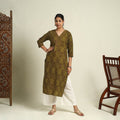  Green Block Print Mul Cotton Straight Bagh Kurta for Women