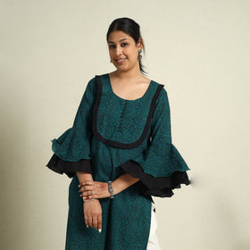  Green Block Print Mul Cotton Straight Bagh Kurta for Women