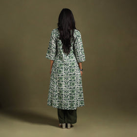 Green Block Print Natural Dyed Cotton A-Line Jahota Kurta