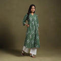 Green Block Print Natural Dyed Cotton A-Line Jahota Kurta