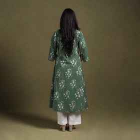 Green Block Print Natural Dyed Cotton A-Line Jahota Kurta