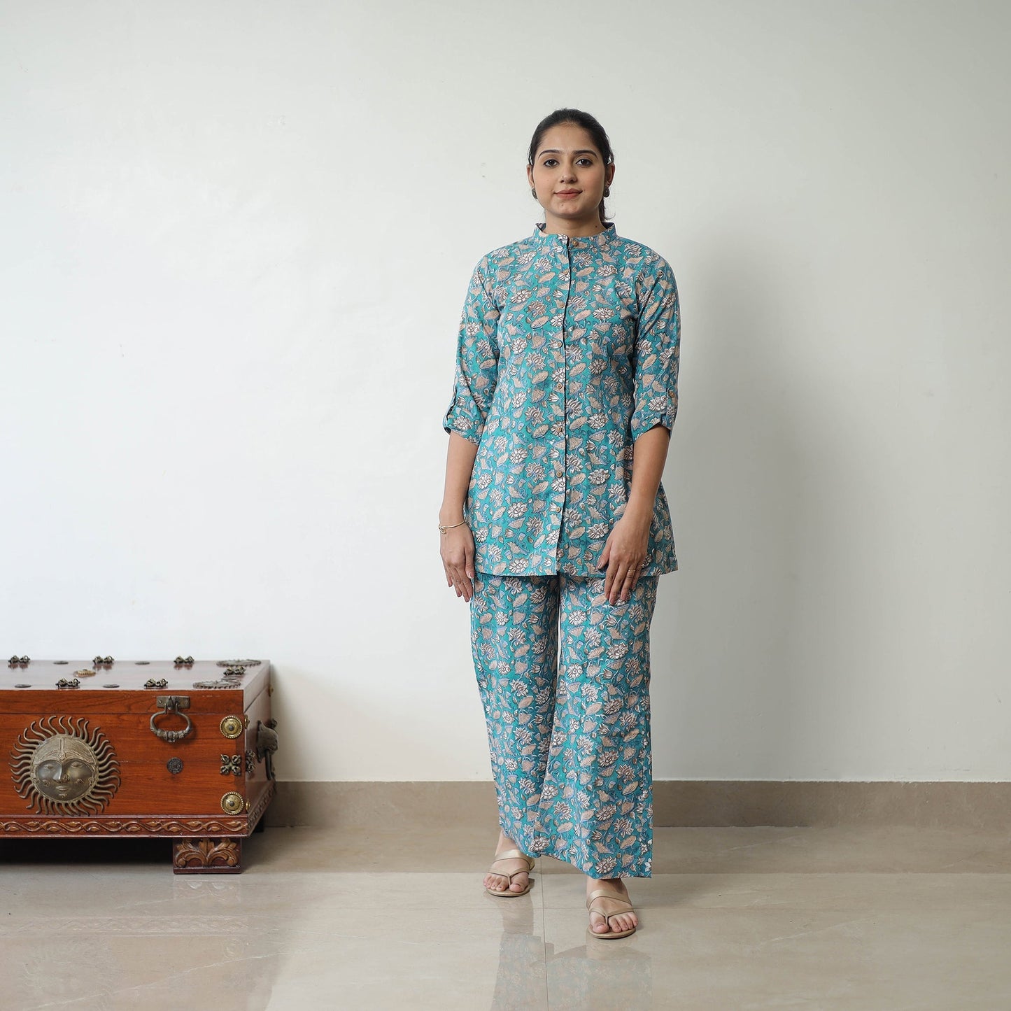 Green - printed cotton sanganeri co-ord set 09 - handcrafted