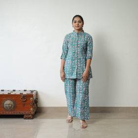 Green - printed cotton sanganeri co-ord set 09 - handcrafted