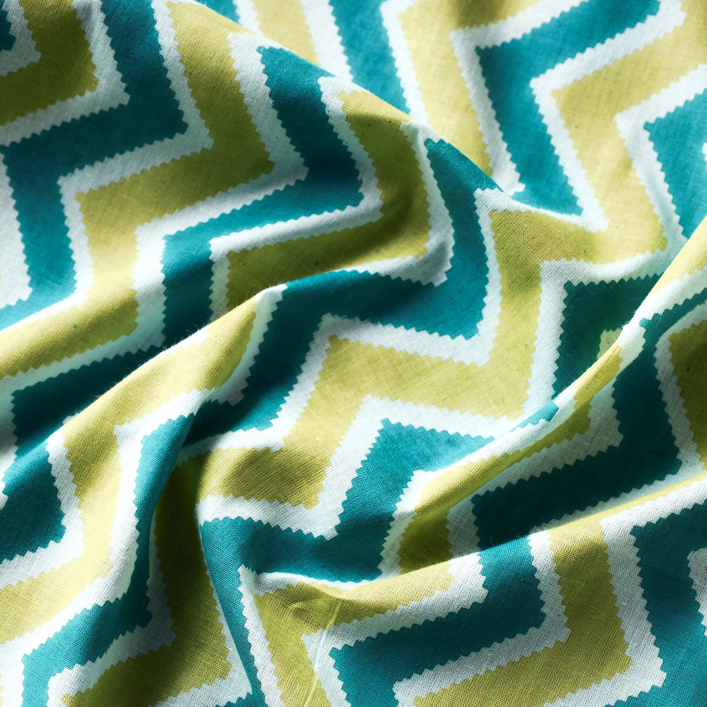  Green-Blue Zigzag Jaipur Print Cotton Fabric 