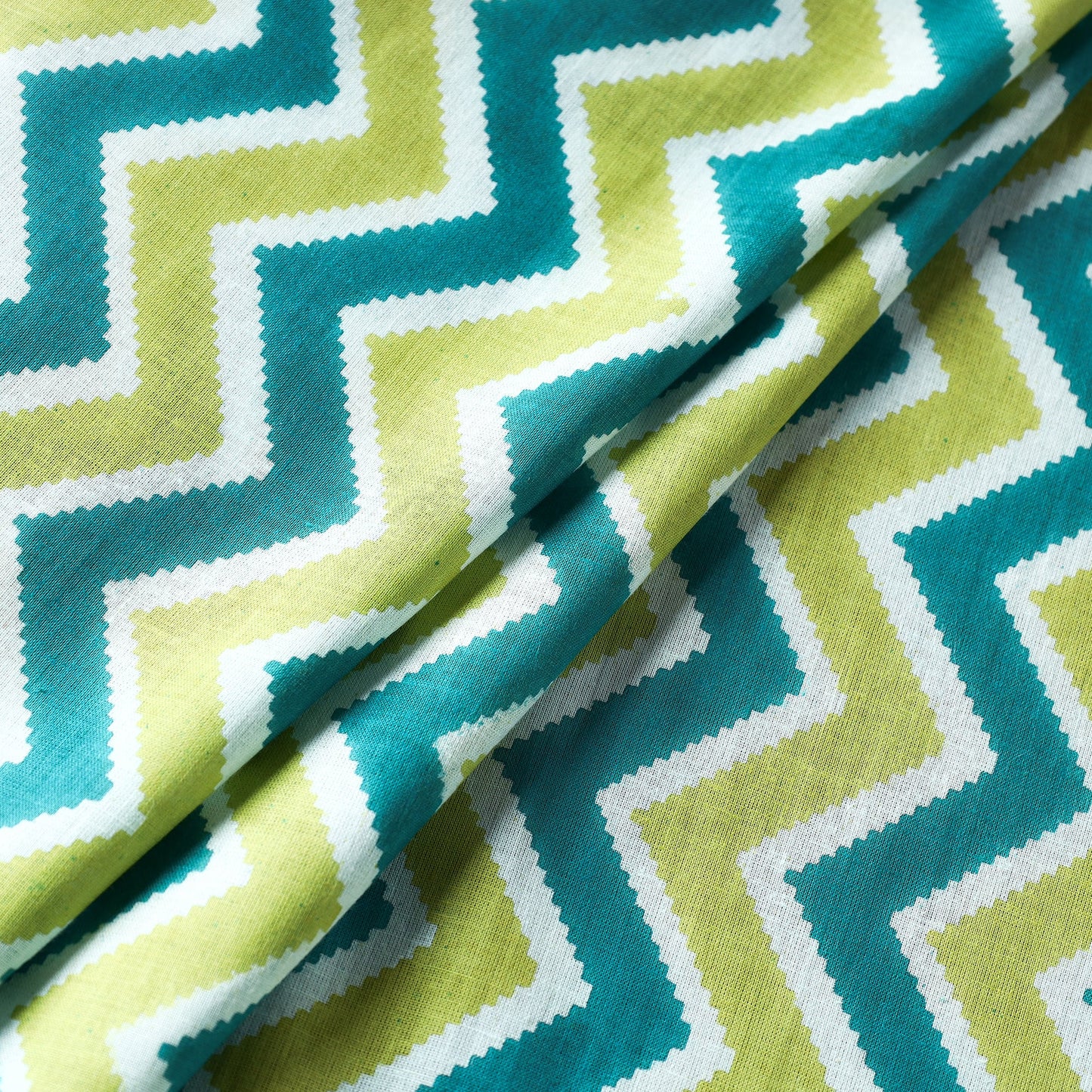  Green-Blue Zigzag Jaipur Print Cotton Fabric 