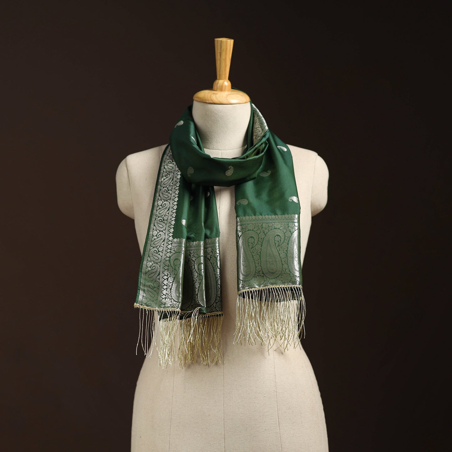 Brocade handloom semi silk banarasi stole 18 - handcrafted