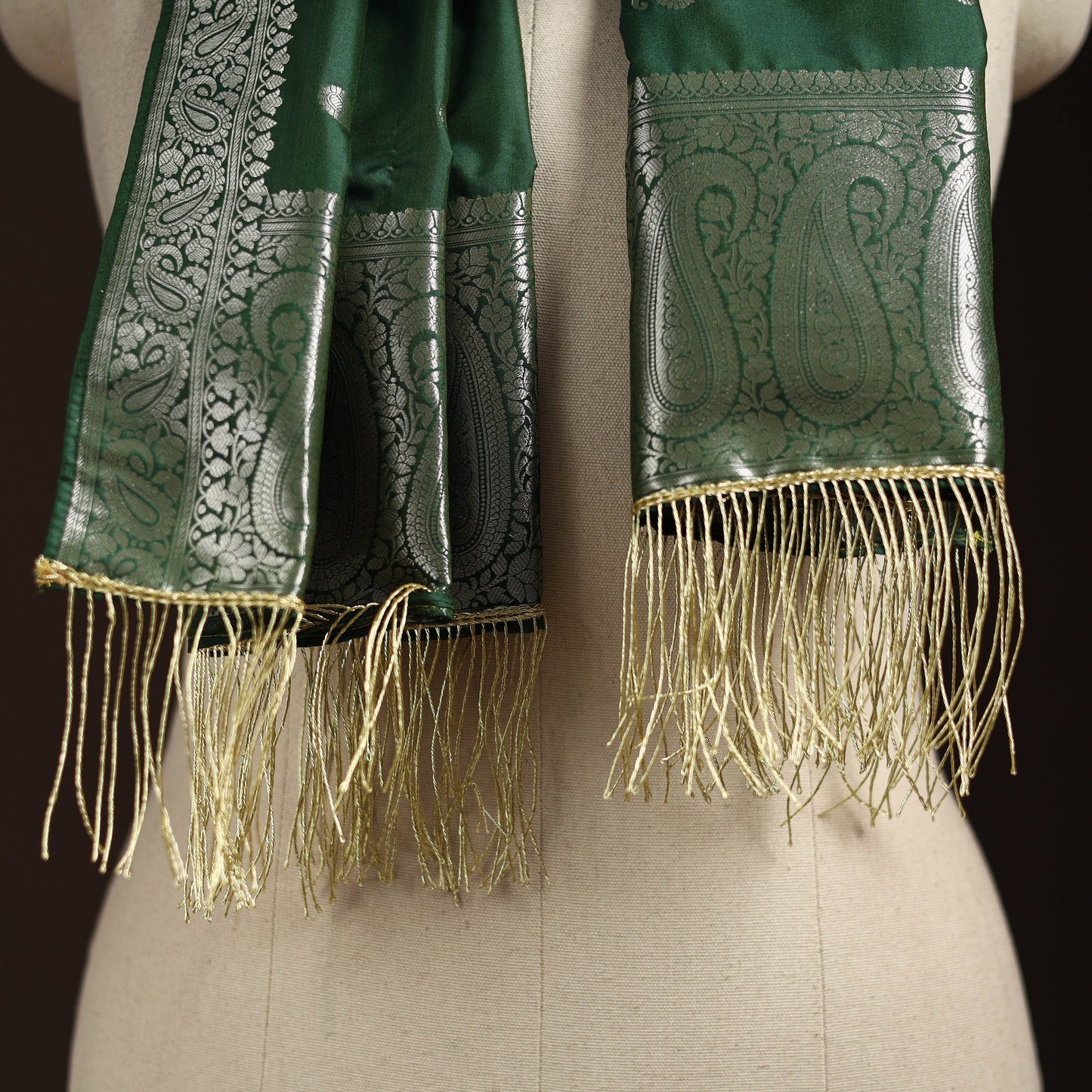 Brocade handloom semi silk banarasi stole 18 - handcrafted