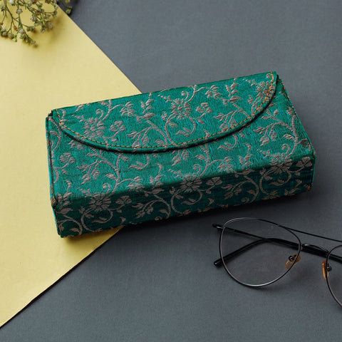 Green Brocade Silk Fabric Embellished Spectacle Case